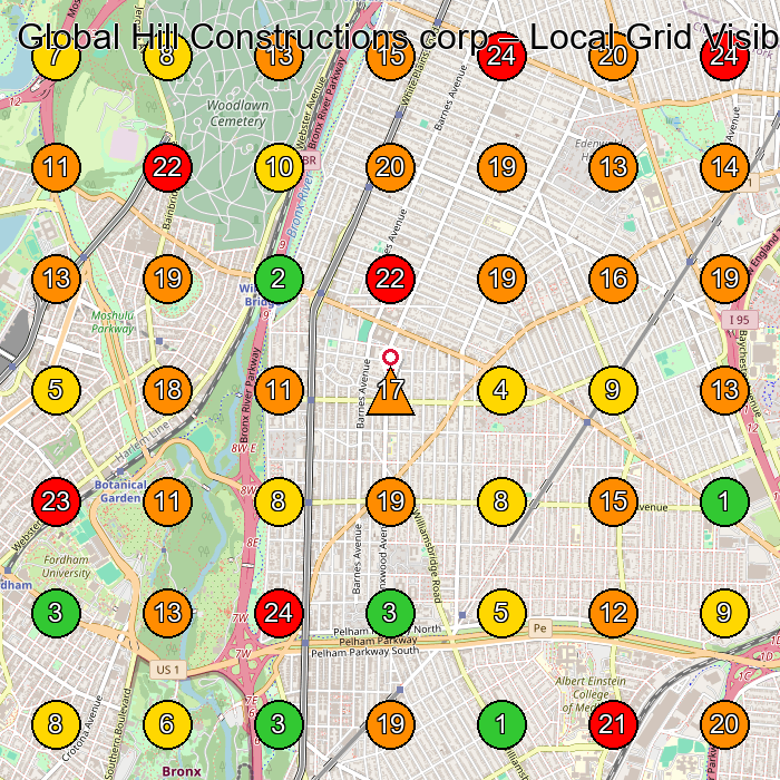 Global Hill Constructions corp Construction Company GeoGrid ranking map for Bronx NY
